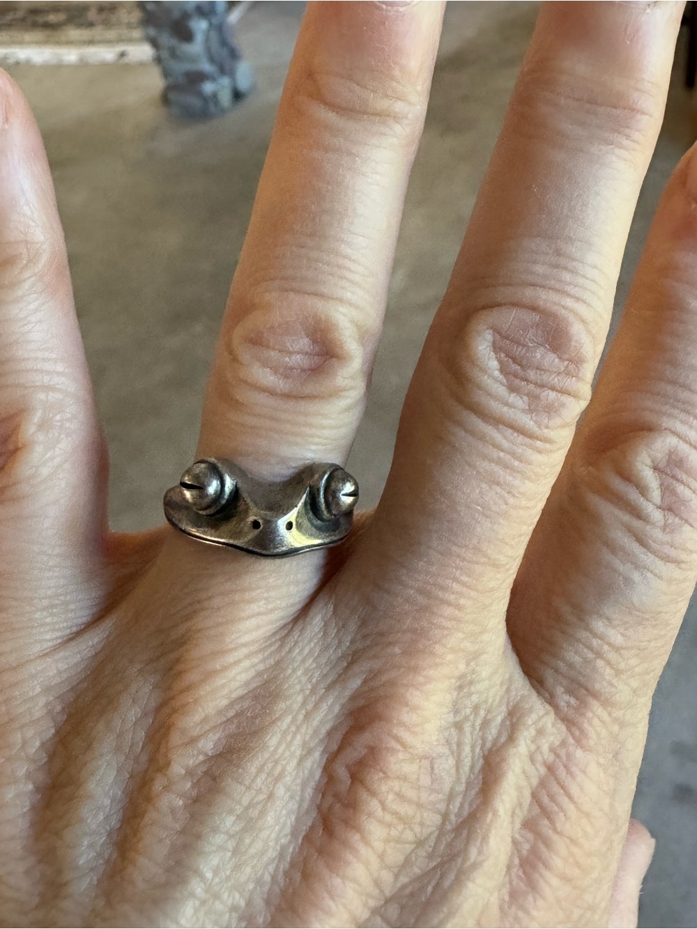 Oxidized Sterling Silver Vintage Frog Adjustable Ring Retro Frog Toad - Picture 7 of 7